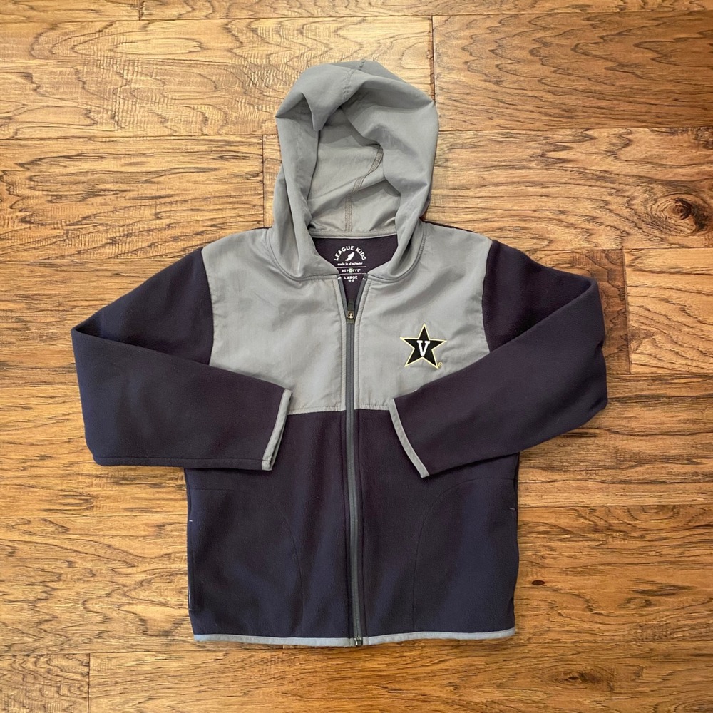 League Kids Vanderbilt Commodores Full Zip Fleece Hoodie Gray Navy Large 10-12